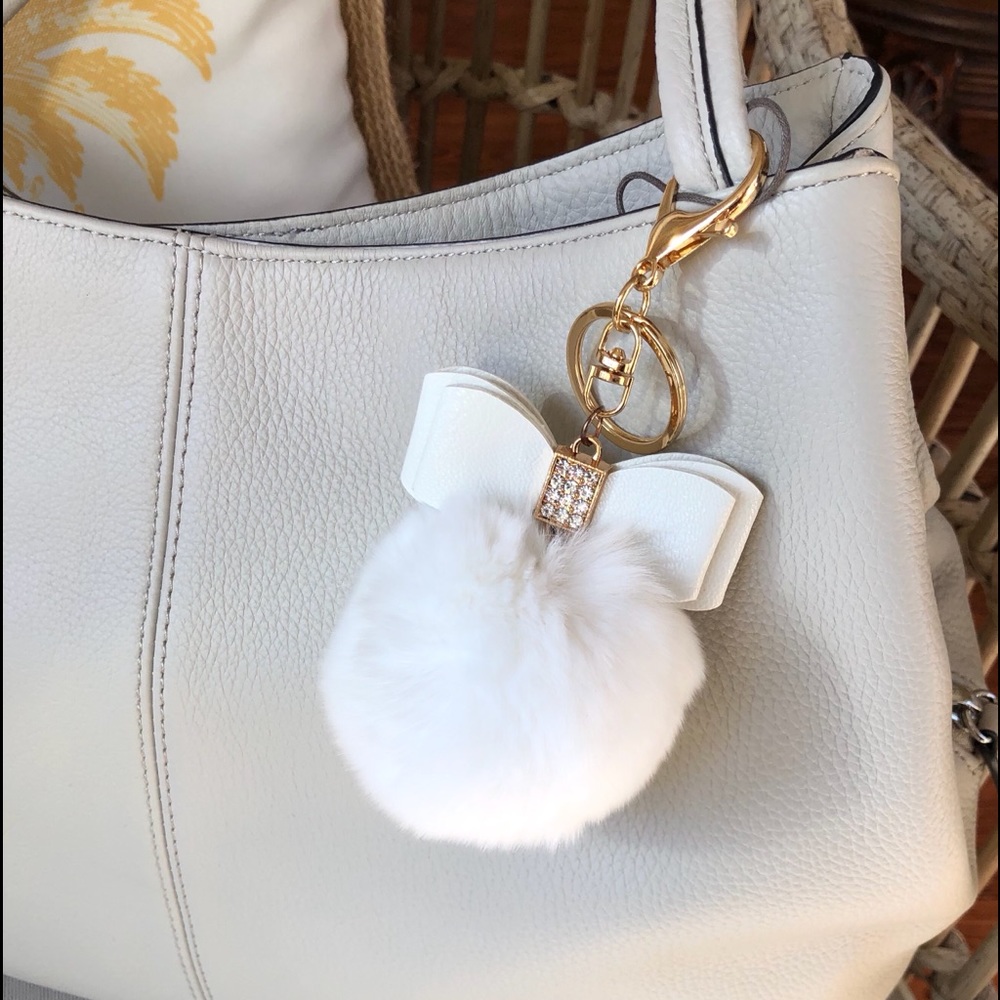White Pom Keychain